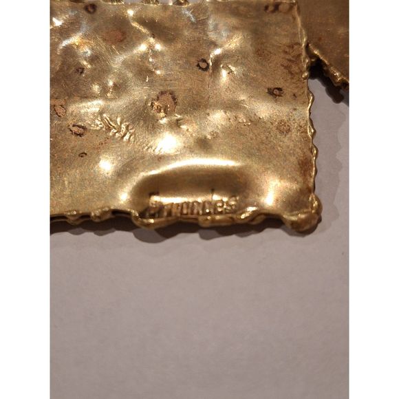 Brutalist Designer Handmade Clip On Earrings Brass and Raw Amethyst Ernandes - Picture 13 of 16